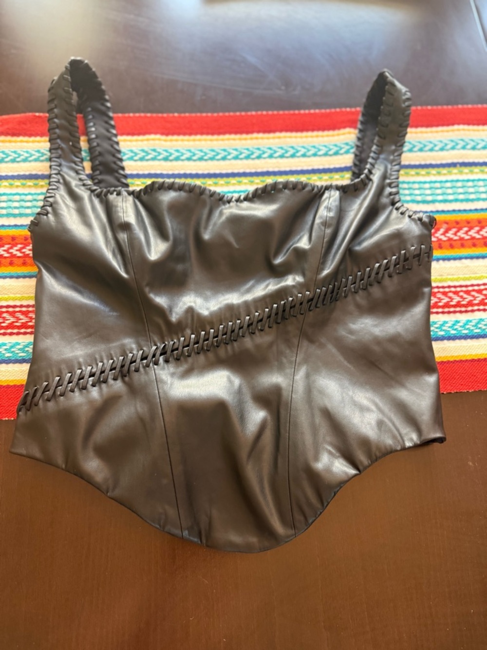 House of CB Black Vegan Leather Corset Top - Size L with Plus Cup - Picture 2 of 11